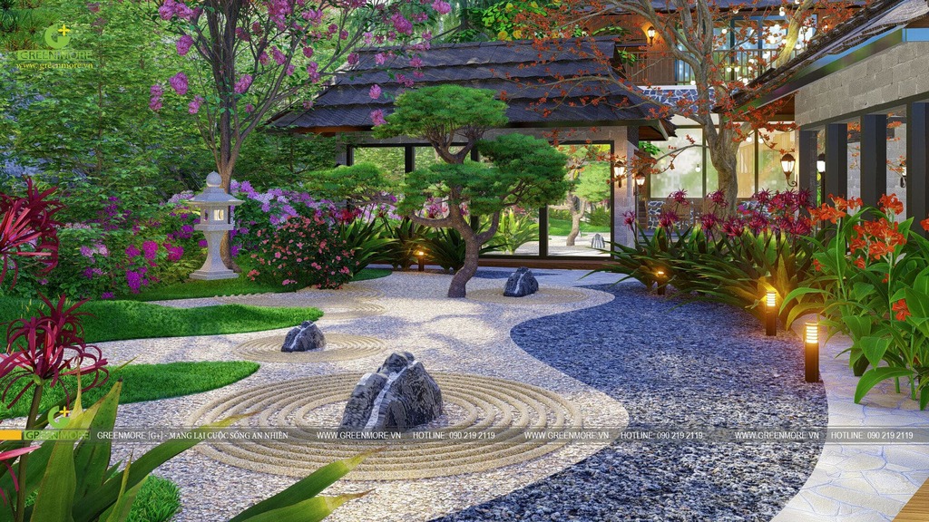 Điểm nhấn tiểu cảnh khô trong thiết kế cảnh quan sân vườn